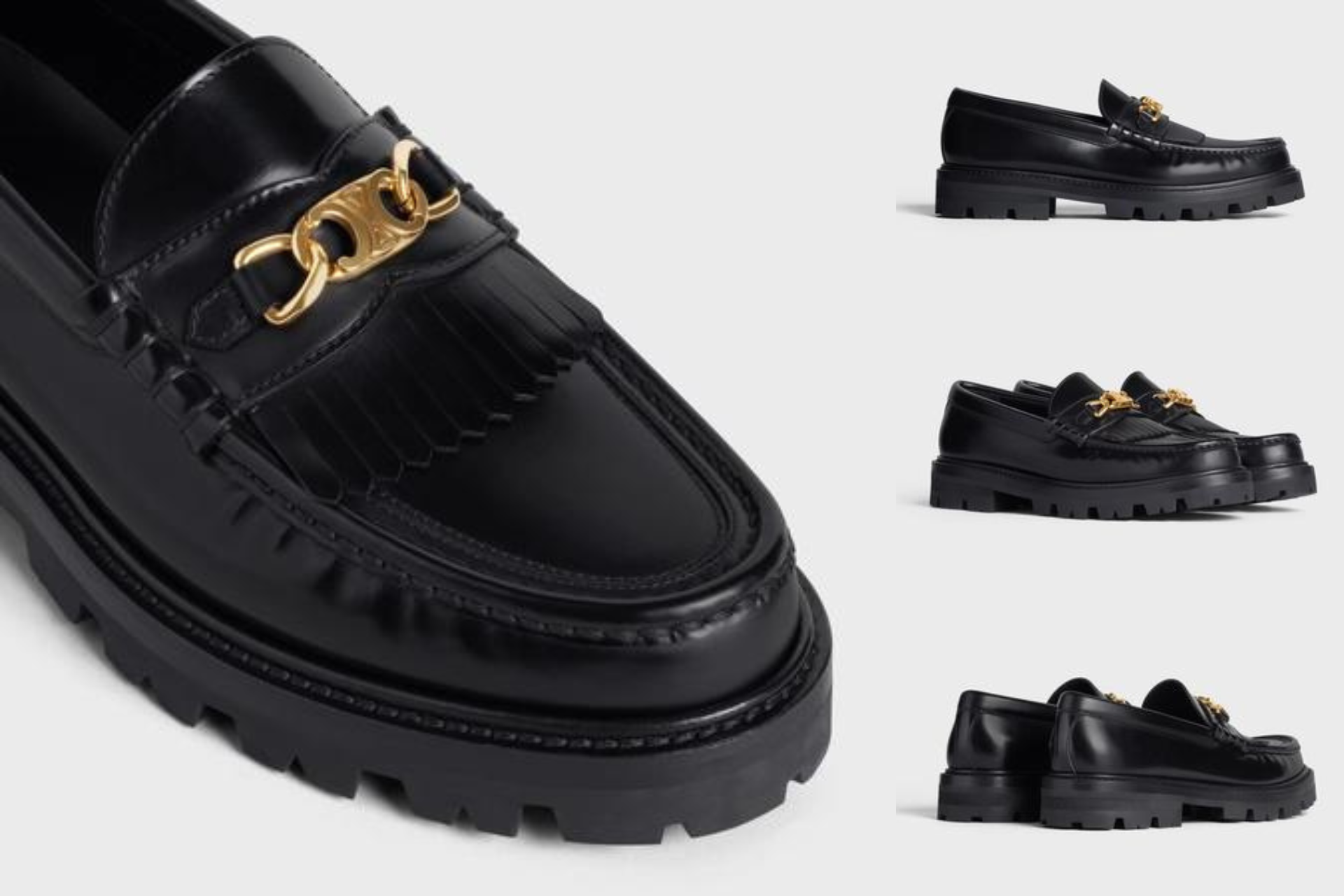 Céline Margaret Loafer with Triomphe Chain in Polished Bull chunky loafers platform loafers