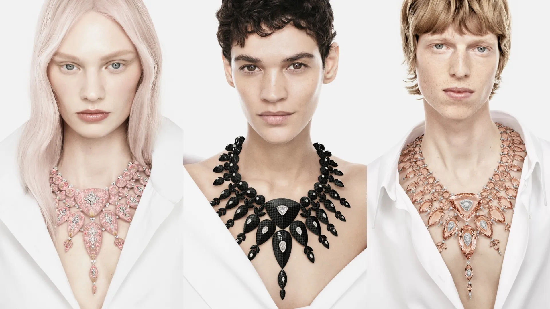 Boucheron, Carte Blanche, จิวเวลรีชั้นสูง, ธรรมชาติ, Houndstooth, ลายตาราง, โอตกูตูร์, โอนิกซ์, Femtosecond Laser, เทคโนโลยี, CAD, Cluster Necklace