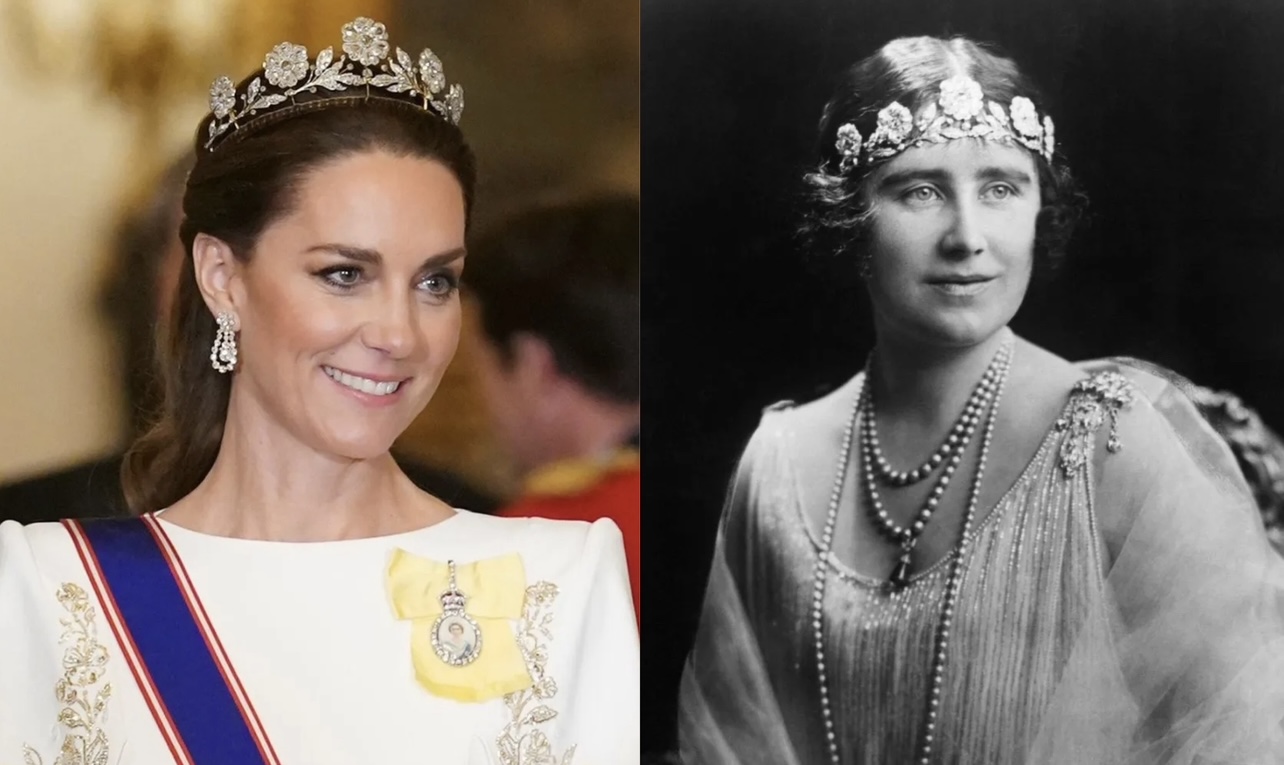 princess-of-wales-kate-middleton-1923-1930s-strathmore-rose-tiara-worn-banquet-2023
