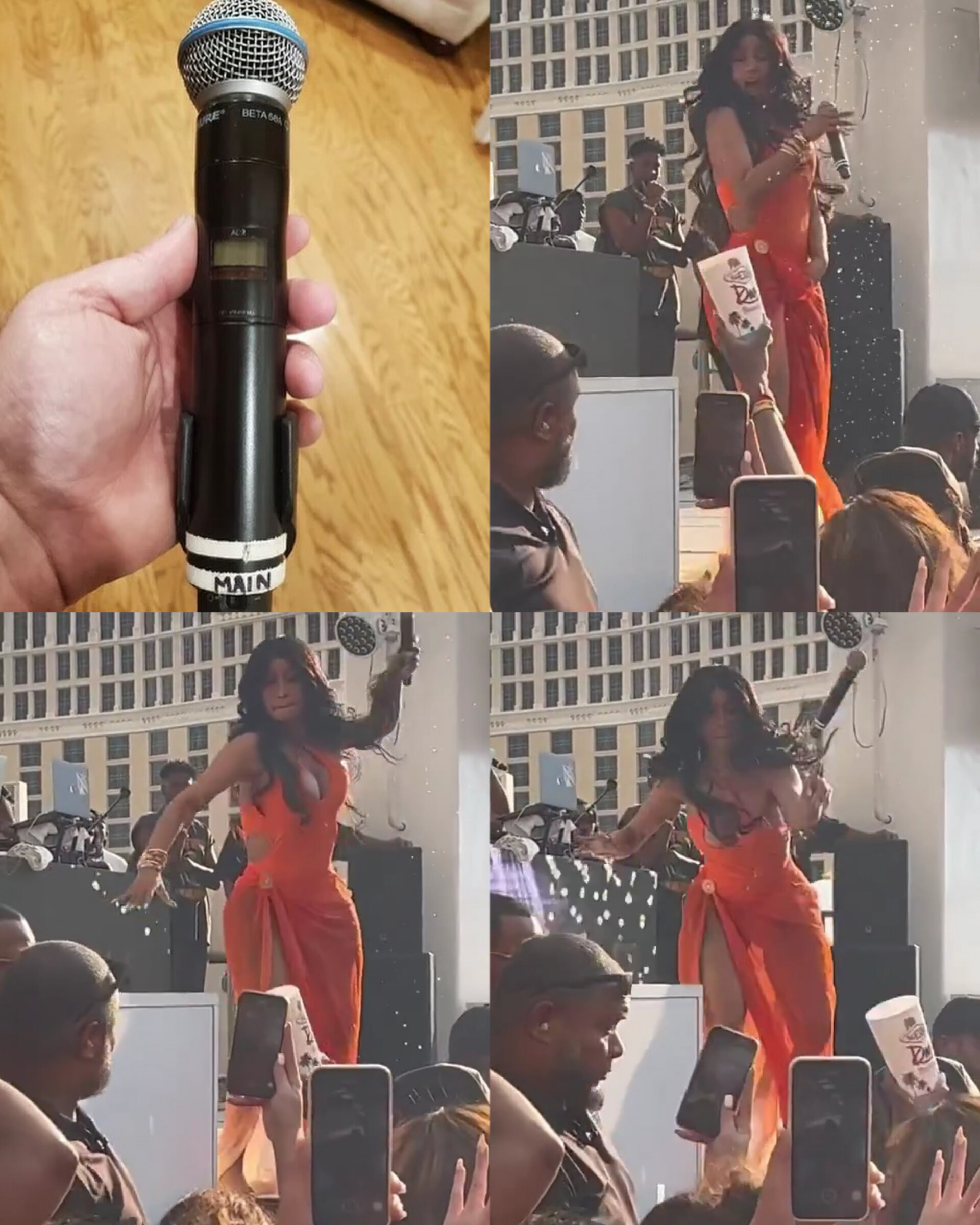 Cardi B throws the microphone to audience.