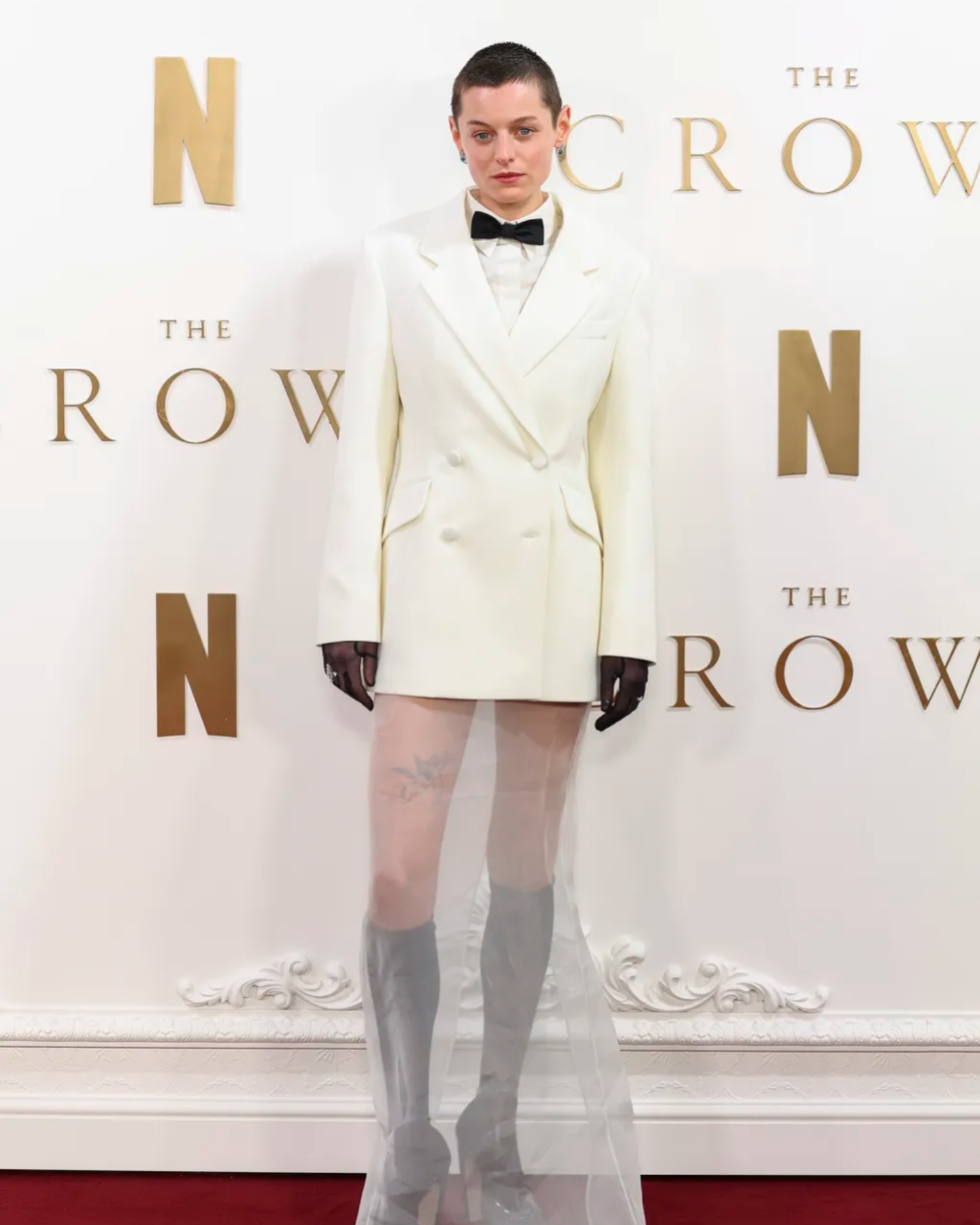 Emma Corrin inspired by Princess Dianan tuxedo look