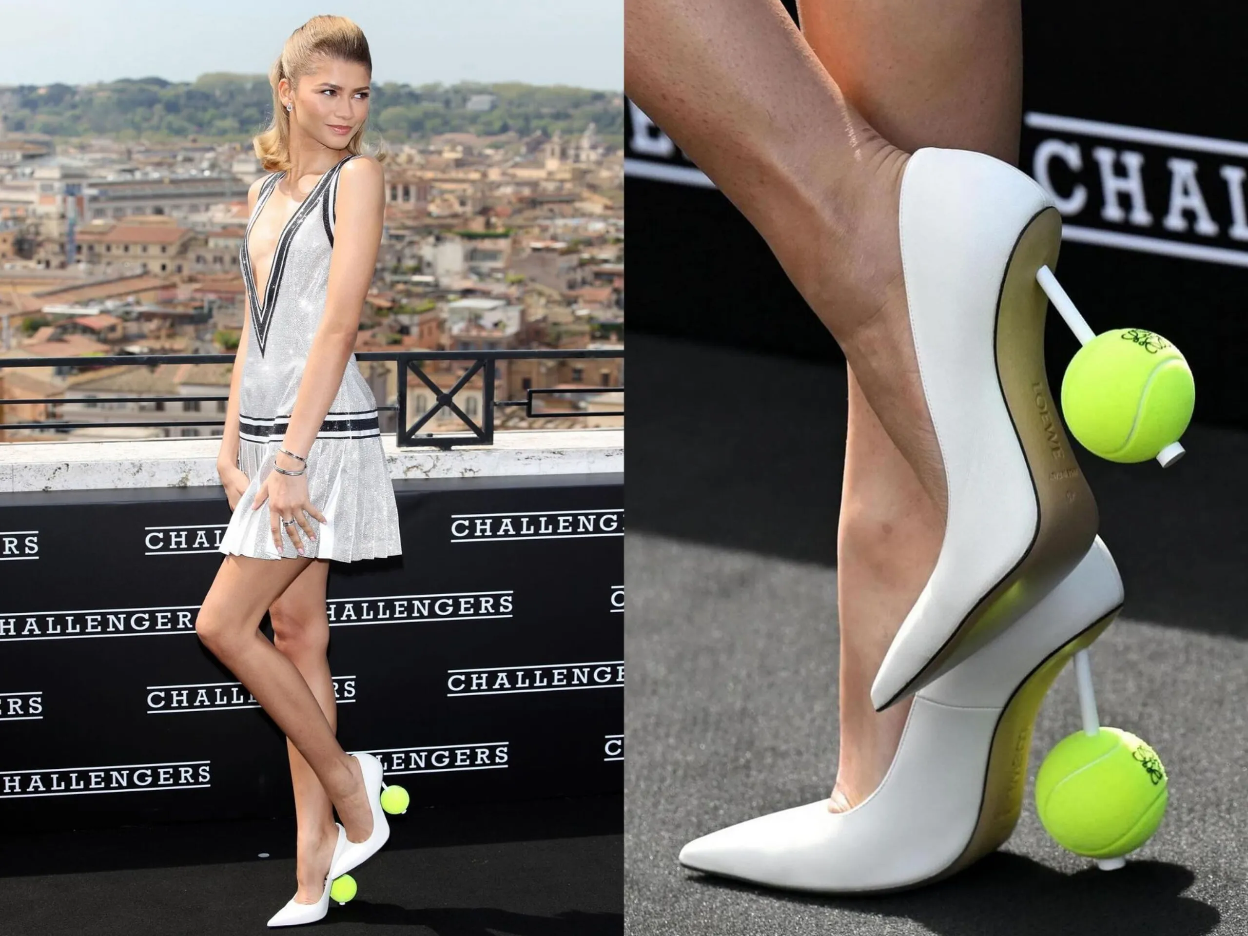 Zendaya tennis ball hihgh heels of LOEWE