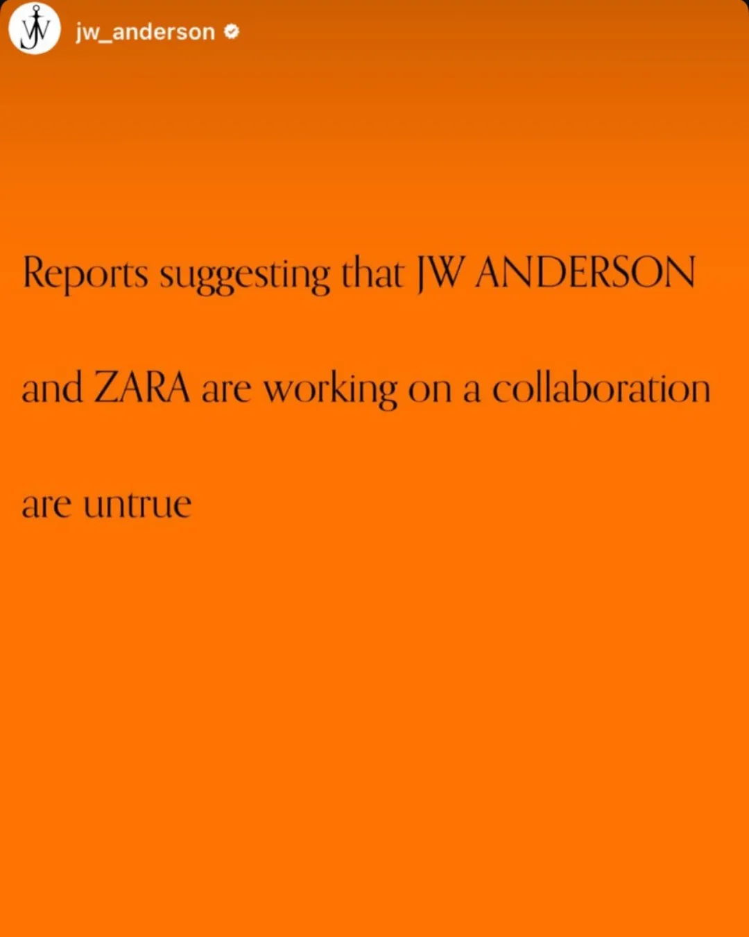 JW Anderson โพสต์ข้อความชี้แจงข่าวลือว่าแบรนด์ร่วมมือกับ Zara ไม่เป็นความจริง