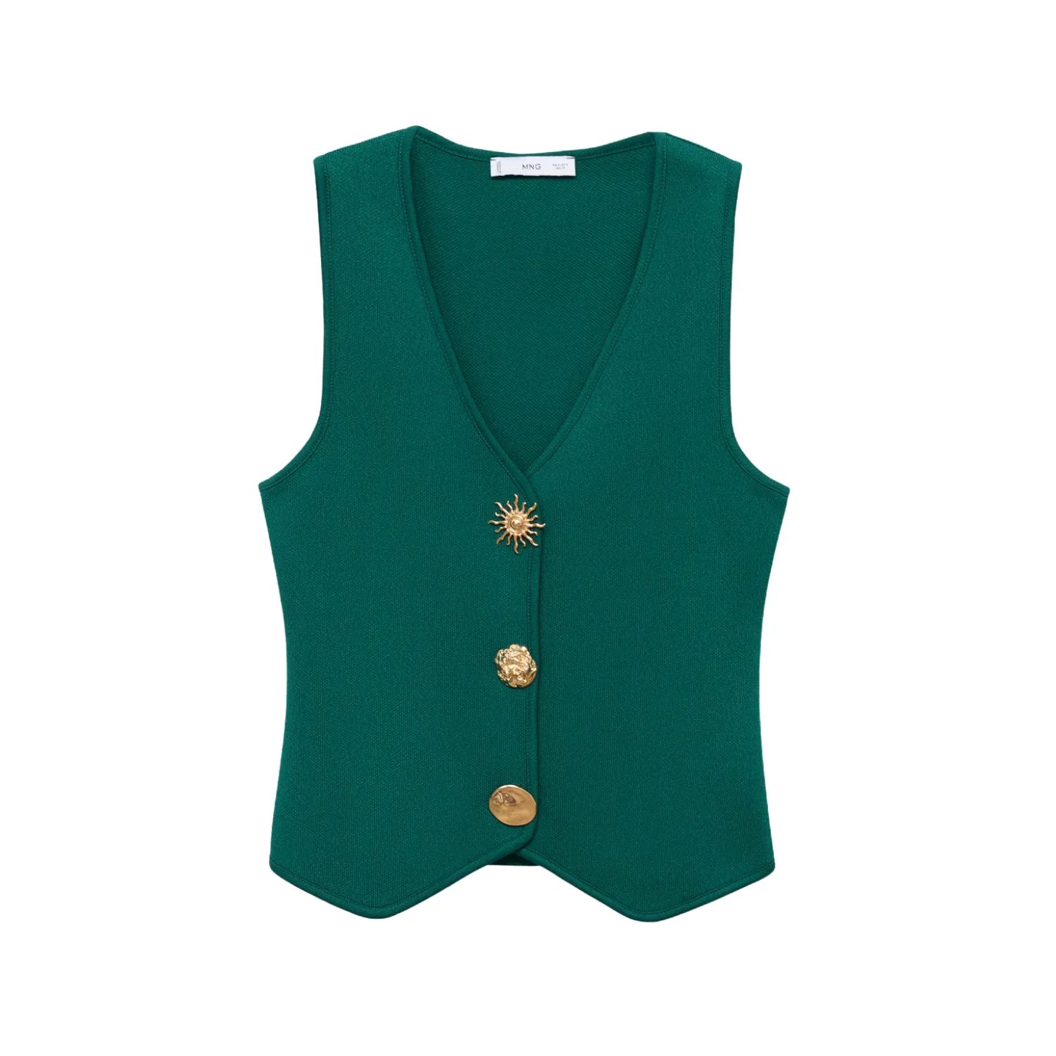 Knitted Waistcoat with Jewel Buttons สี Dark Green (ราคา 2,290 บาท) จาก Mango