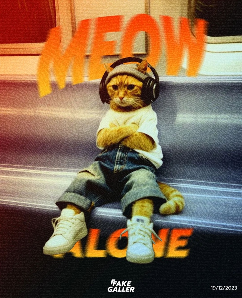 Meow Alone, Fake Galler, AI Art, AI Cat