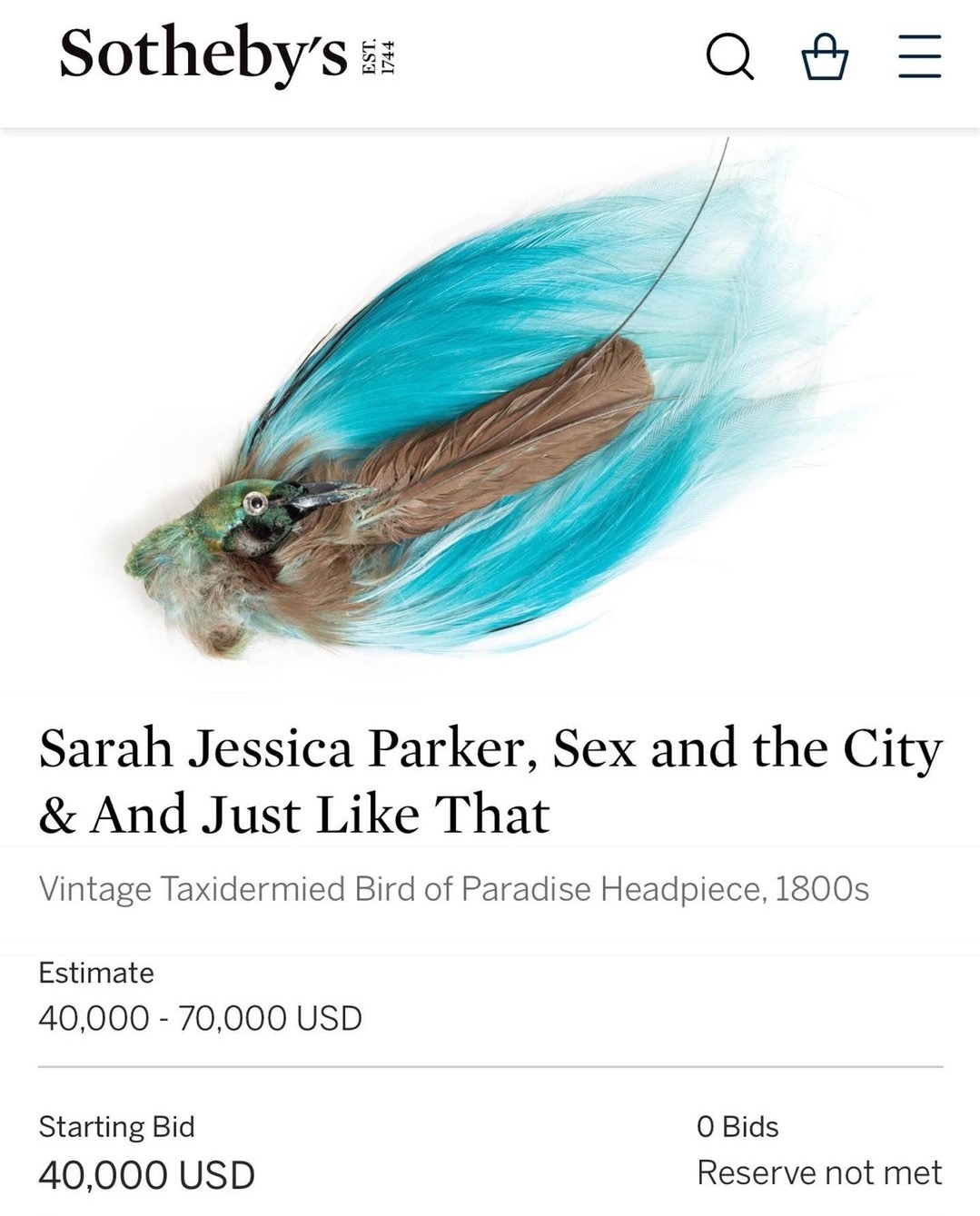Bird headpiece of sex and the city