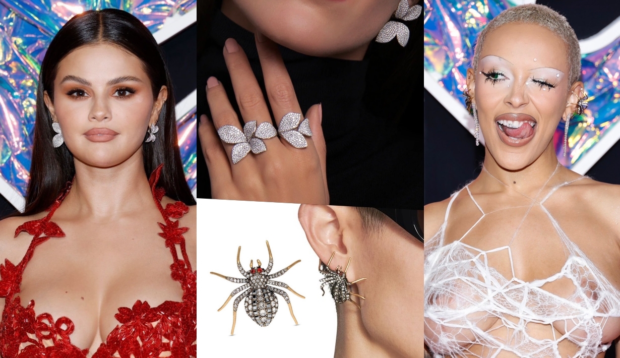 selena-gomez-pasquale-bruni-doja-cat-balenciaga-earring-spider-2023-VMAs-MTV-looks-jewelry-fashion