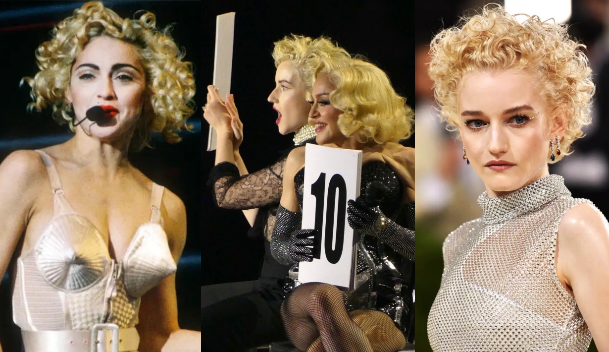madonna-julia-garner-celebration-tour-2023-stage-shared-looks-1990s-actress-vogue-blonde-hair
