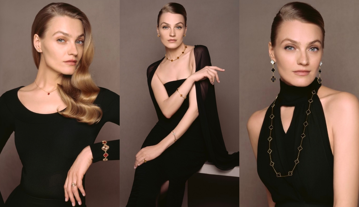 van-cleef-arpels-collection-alhambra-carine-roitfeld-fashion-look-all-black-dress-2023-style