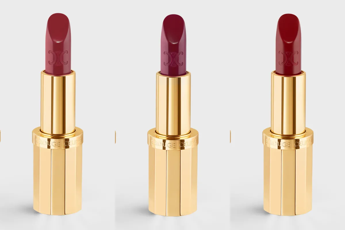 Le Rouge Celine จาก CELINE BEAUTÉ สี Rose Athenais, Zou Zou, Rouge Danae (จากซ้ายไปขวา)