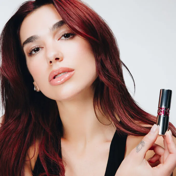 dua lipa with love shine candy glaze lipstick