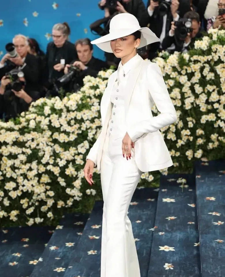 Zendaya in white suite at MET Gala 2025